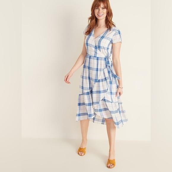 Waist Defined‎ Faux Wrap Tiered ruffle Hem flowy old navy Midi dress - Picture 1 of 12